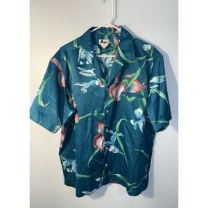 PACIFICA Men's Vintage Hawaiian Button Shirt Floral Teal Beach Summer Size XL